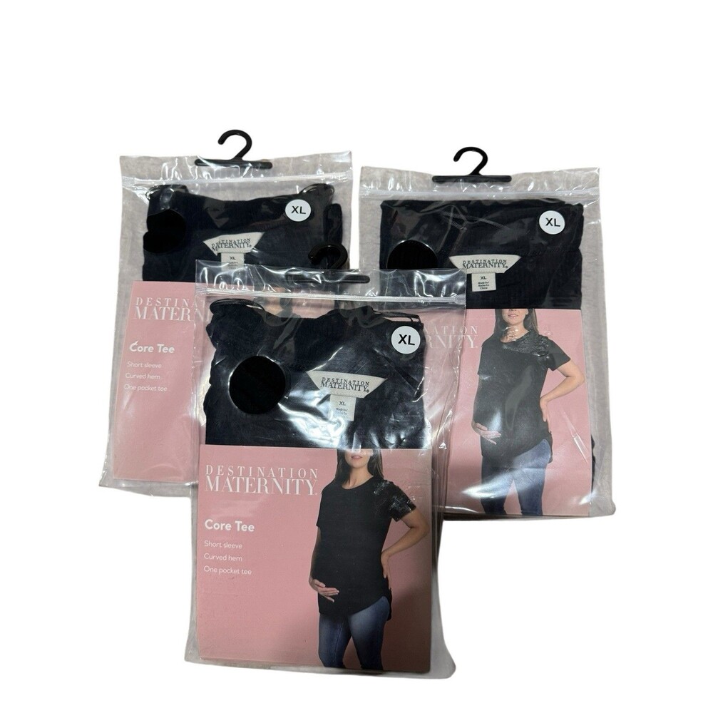 Destination Maternity Top Pocket Tees Short Sleeve Crew Black XL Three Total